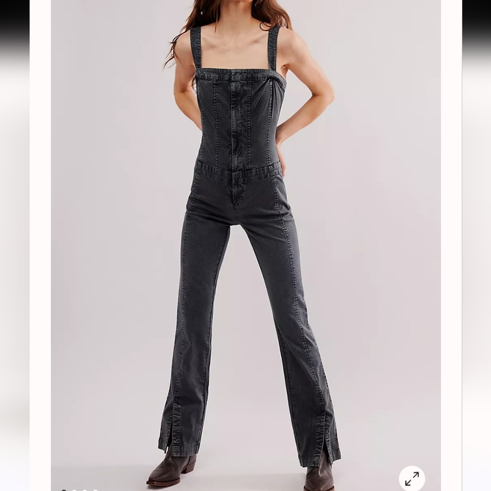 Free People Black Denim Jumpsuit